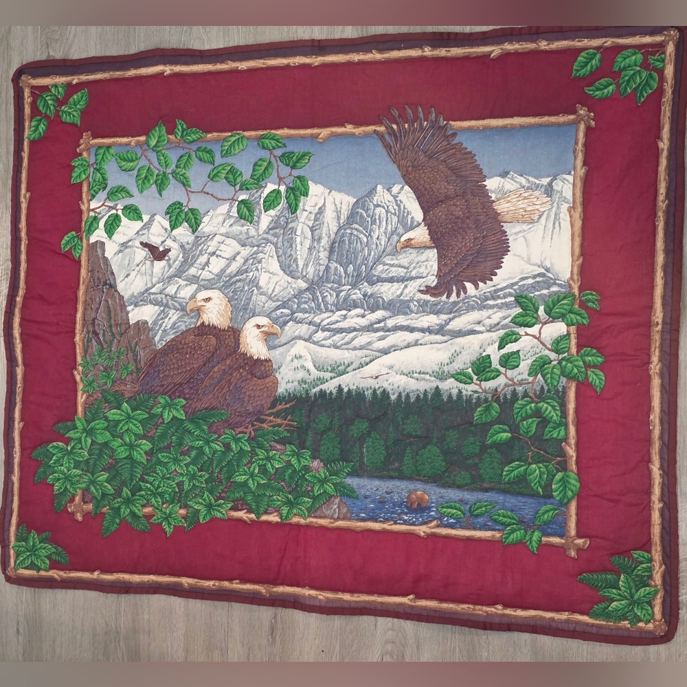 Vintage Quilted Bald Eagle Wall Hanging 34 X 42